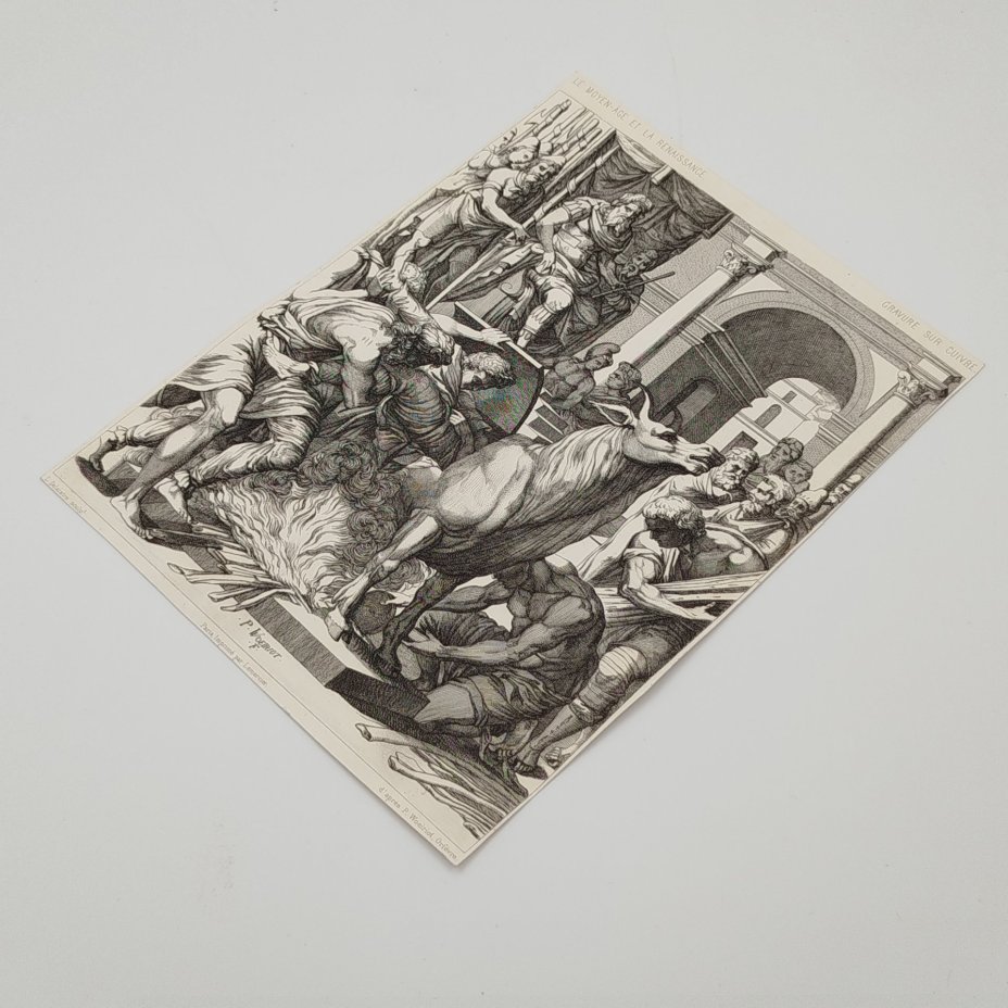 Литография из издания "Бык Фаларида" (древнее орудие казни), по мотивам гравюры Pierre Woeiriot, Фирма "Lemercier"