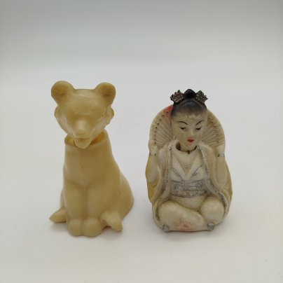 Набор из двух статуэток-болванчиков("Китаянка" и "Медведь"), пластик, роспись, СССР, 1950-1980 гг.