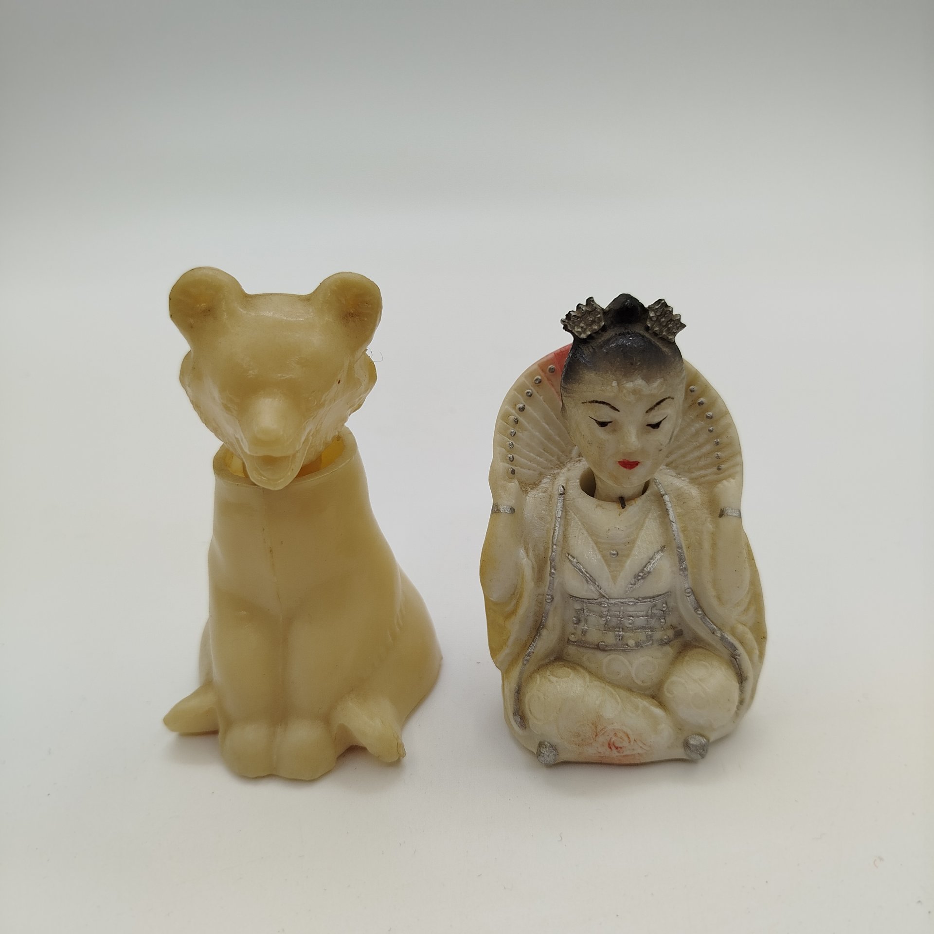 Набор из двух статуэток-болванчиков("Китаянка" и "Медведь"), пластик, роспись, СССР, 1950-1980 гг.