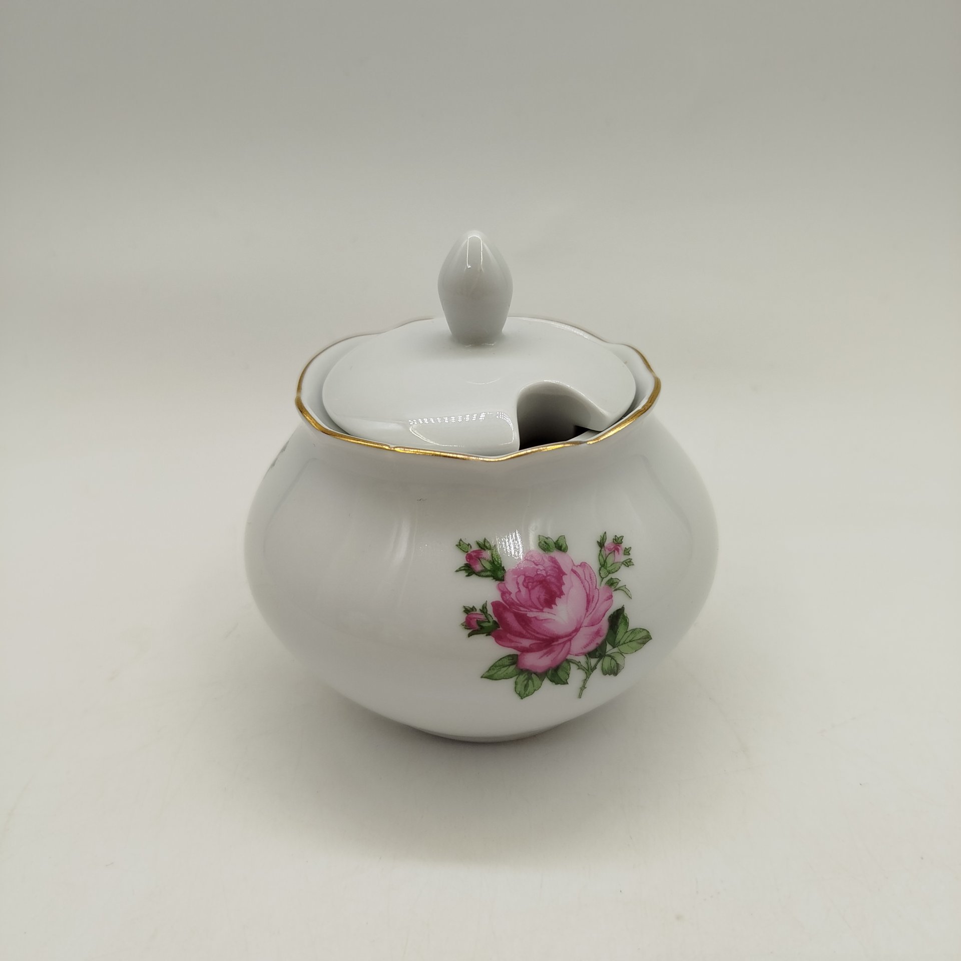 Горчичница с цветочным декором, фарфор, деколь, золочение, Colditz (Кольдиц), ГДР, 1960-1980 гг.
