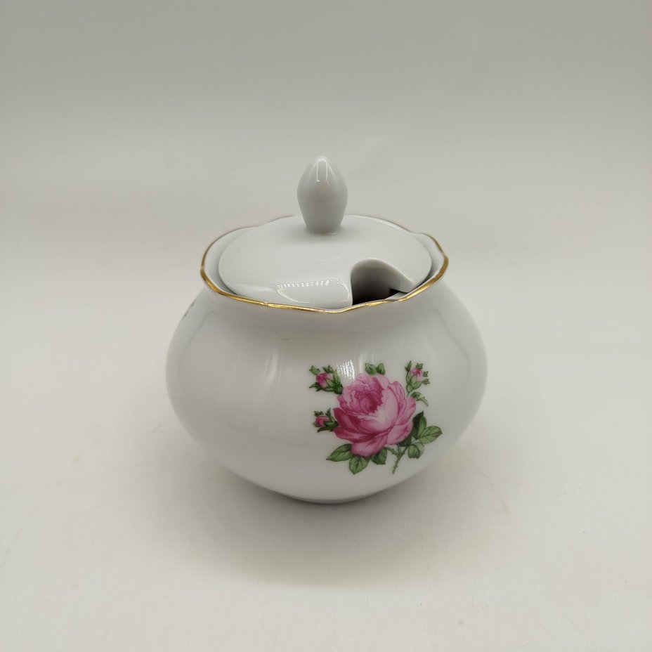 Горчичница с цветочным декором, фарфор, деколь, золочение, Colditz (Кольдиц), ГДР, 1960-1980 гг.