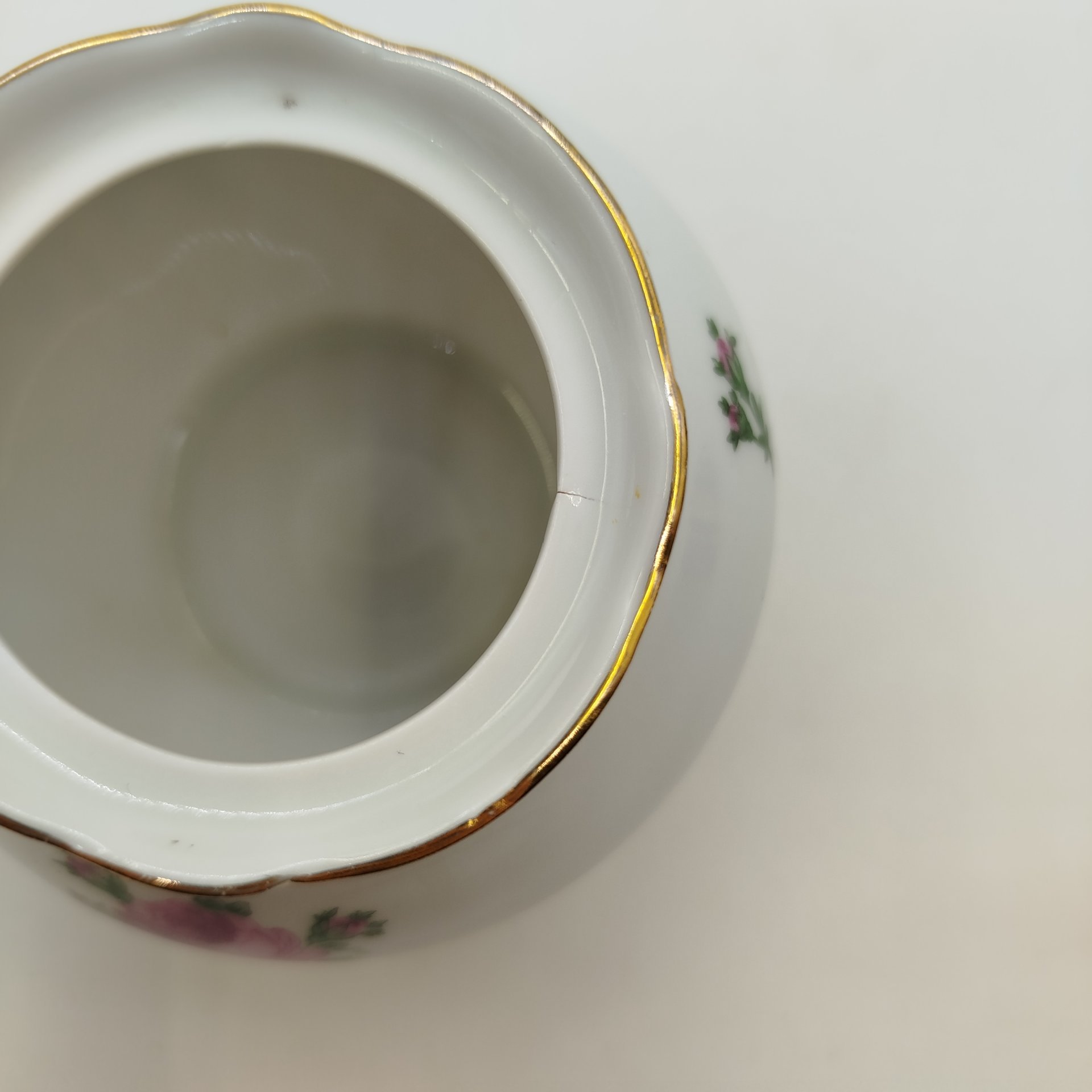 Горчичница с цветочным декором, фарфор, деколь, золочение, Colditz (Кольдиц), ГДР, 1960-1980 гг.