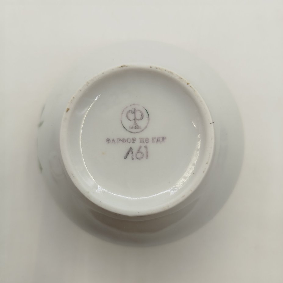 Горчичница с цветочным декором, фарфор, деколь, золочение, Colditz (Кольдиц), ГДР, 1960-1980 гг.