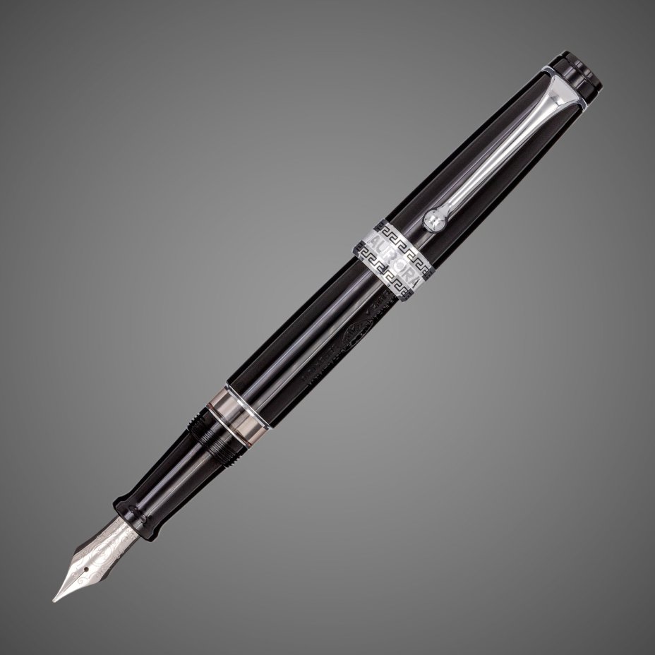 Перьевая ручка Aurora Optima Resina Black CT, перо — F, в подарочной коробке, Драгметаллы: родий, смола, хром