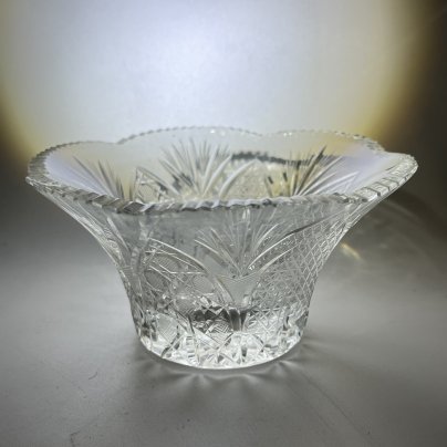Вазочка для десерта/закусок с геометрическим резным декором, хрусталь, алмазная грань, СССР, 1970-1990 гг.