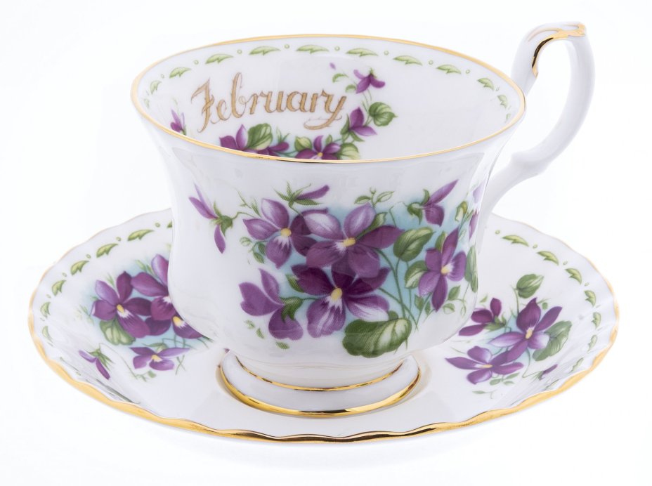 Чайная пара "February" из серии "Месяцы", фарфор, деколь, мануфактура "Royal Albert", Англия, 1980-2000 гг., Royal Albert