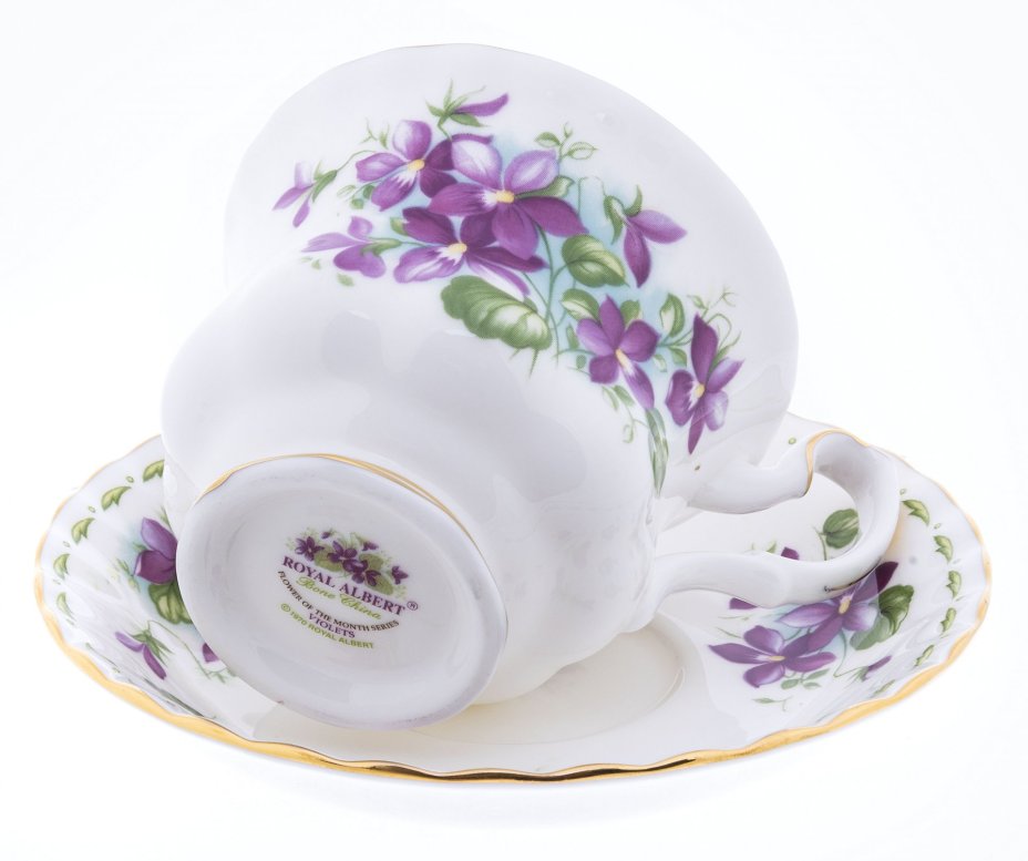 Чайная пара "February" из серии "Месяцы", фарфор, деколь, мануфактура "Royal Albert", Англия, 1980-2000 гг., Royal Albert