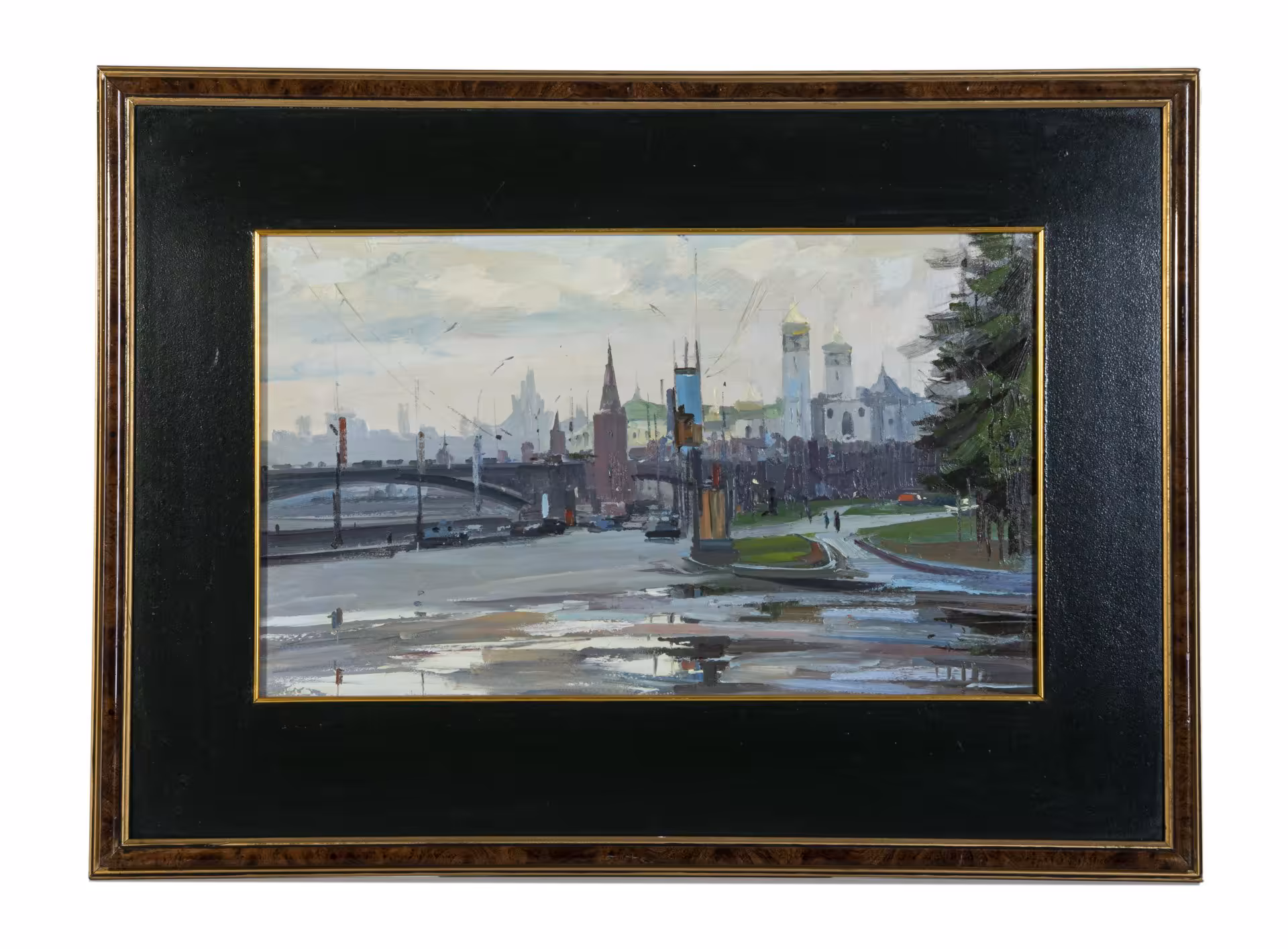 Картина "Москва. Вид на Кремль" (В раме с паспарту), Художник Александр Николаевич Дубовский, оргалит, масло