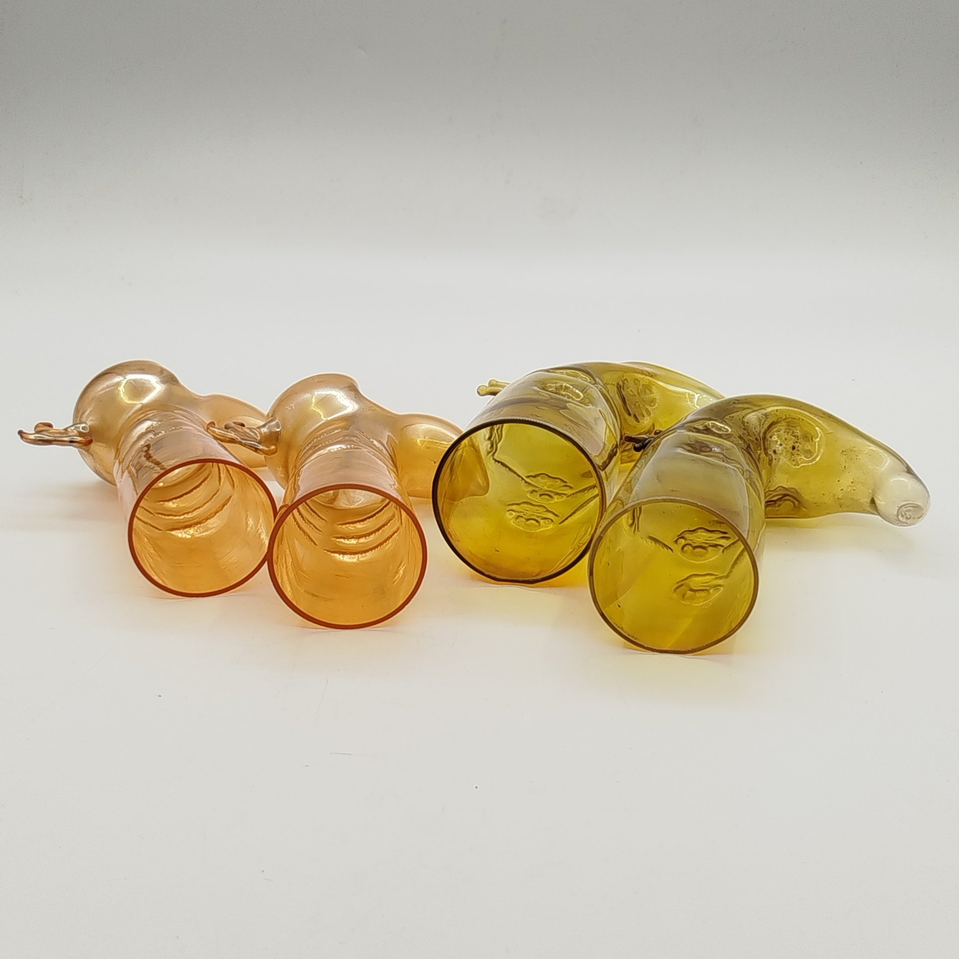 Набор из 4-х сувенирных стопок "Сапог" (в подборе), цветное стекло, люстр, выдувание, СССР, 1960-1970 гг.