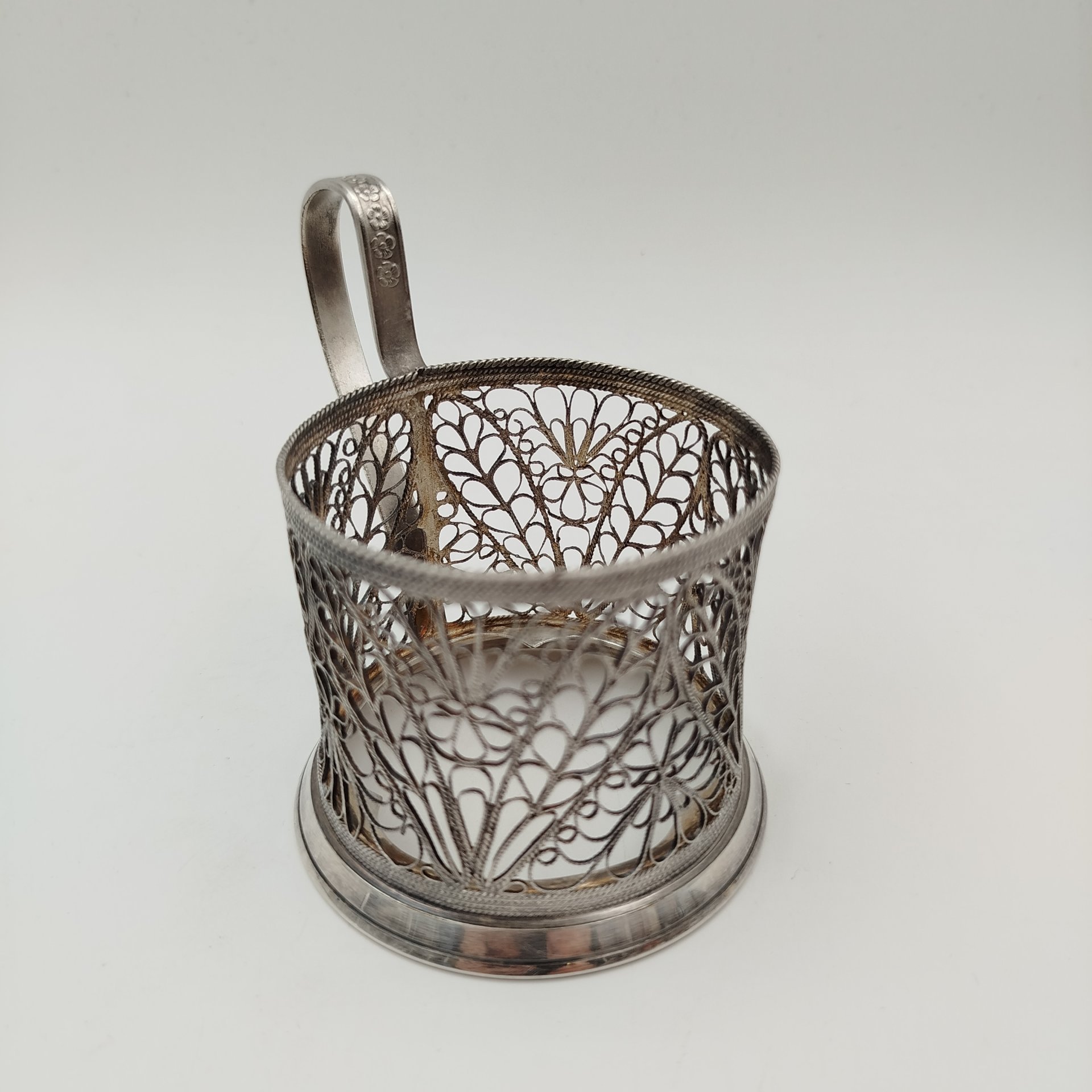 Подстаканник ажурный, мельхиор (медь-никель), скань, Красносельский ювелирный завод, СССР, 1960-1980 гг., Красносельский ювелирный завод