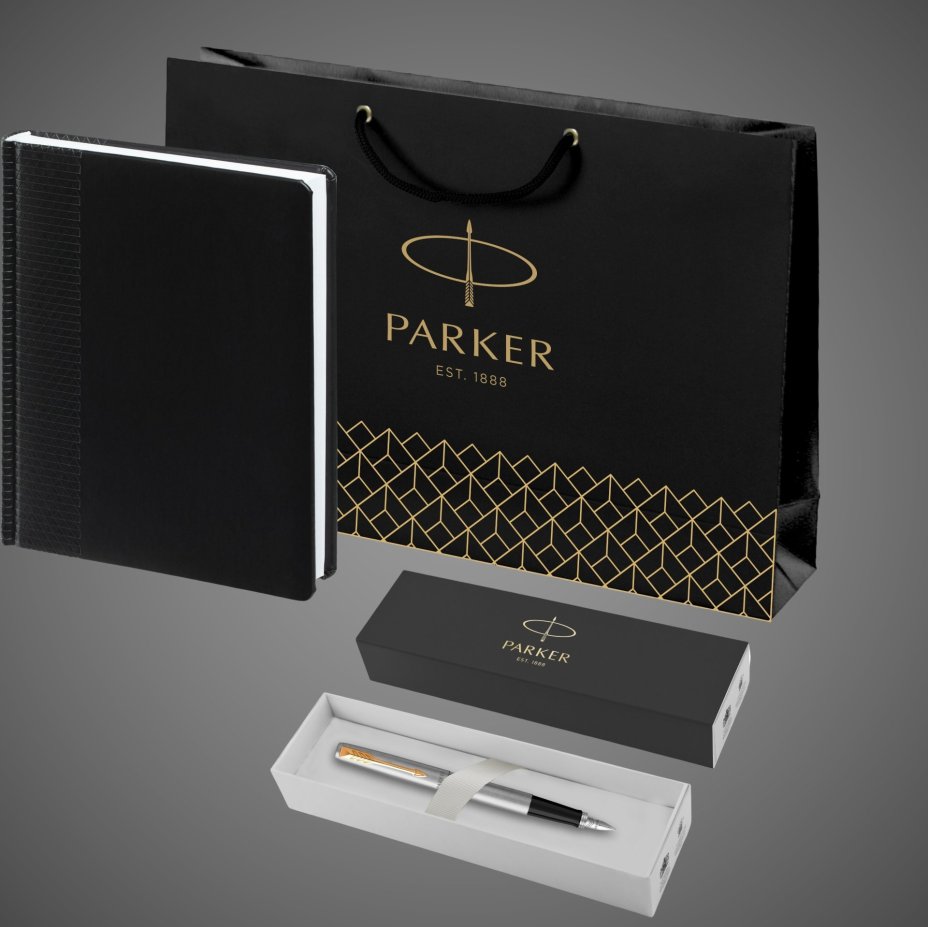 Подарочный набор: Ручка перьевая Parker Jotter Stainless Steel GT и Ежедневник недатированный черный, Металлы: нержавеющая сталь