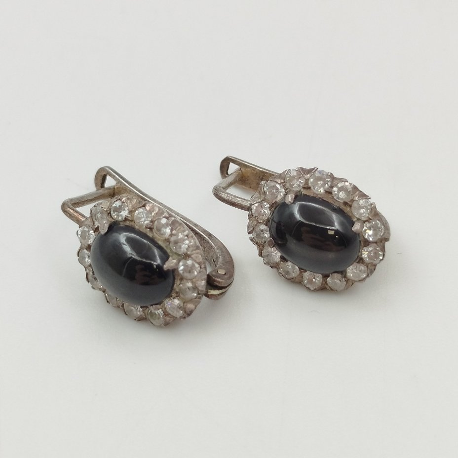 Серьги-малинки винтажные с темными овальными и бесцветными вставками