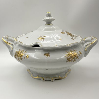 Супница, украшенная цветочным декором, серия "Katharina", фарфор, золочение, Weimar Porzellan (Веймарский фарфор), ГДР, 1950-1980 гг.