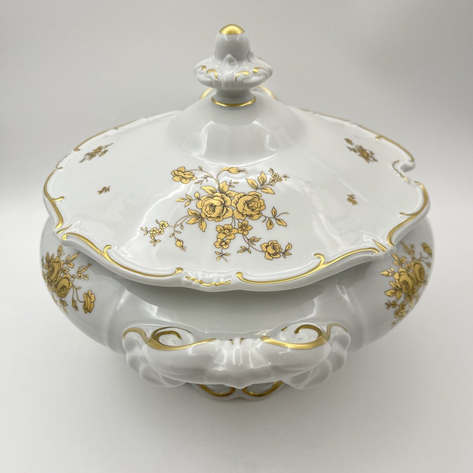 Супница, украшенная цветочным декором, серия "Katharina", фарфор, золочение, Weimar Porzellan (Веймарский фарфор), ГДР, 1950-1980 гг.