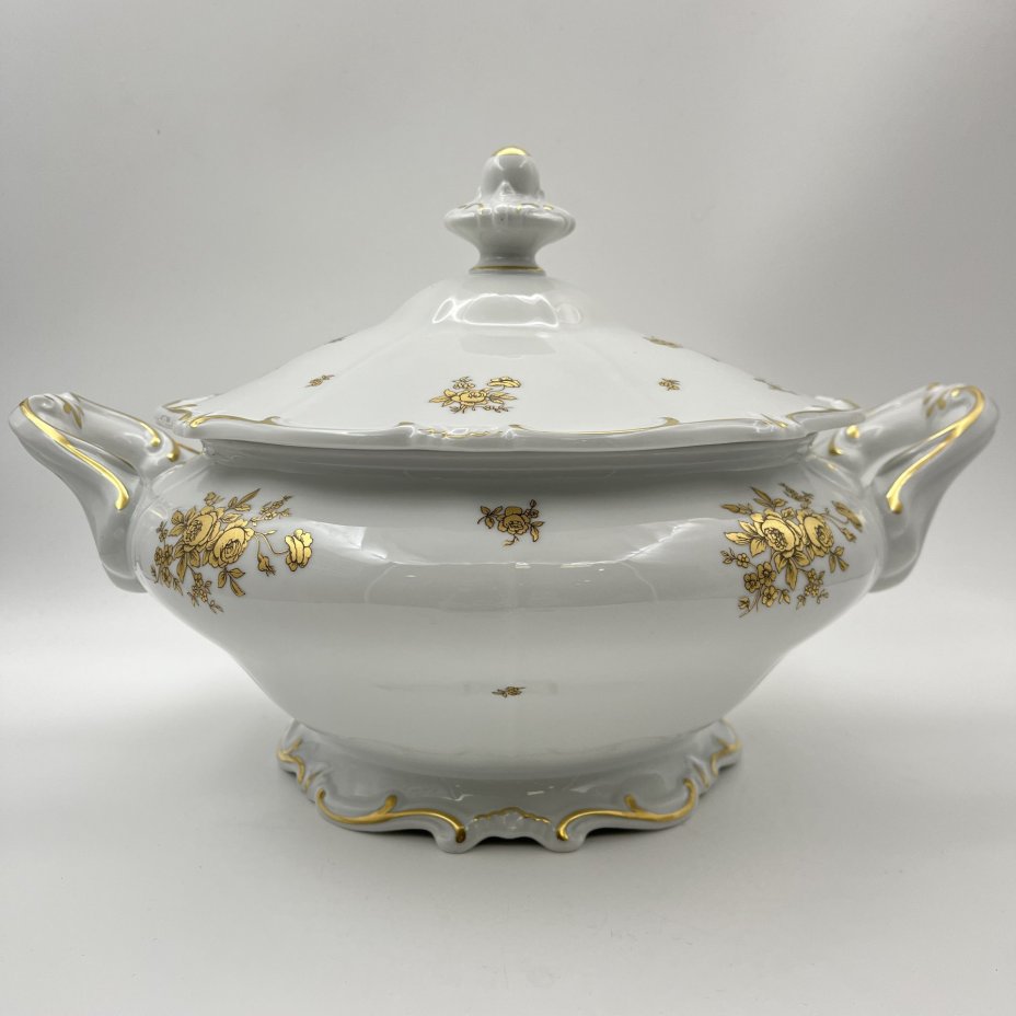 Супница, украшенная цветочным декором, серия "Katharina", фарфор, золочение, Weimar Porzellan (Веймарский фарфор), ГДР, 1950-1980 гг.