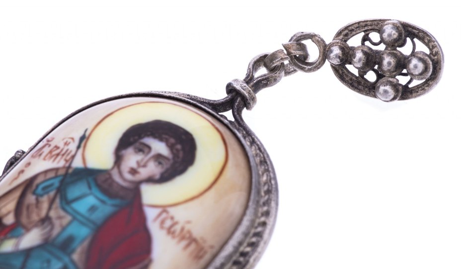 Икона нательная "Святой Великомученик Георгий Победоносец", металл, Ростовская финифть, Россия, 2000-2015 гг.