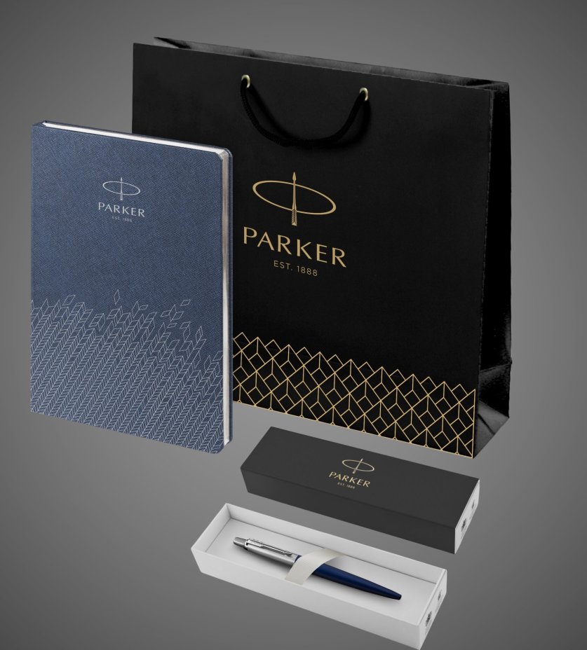 Подарочный набор: Шариковая ручка Parker Jotter Essential, Royal Blue CT и Ежедневник недатированный, синий, Лаки и смолы: лак, нержавеющая сталь