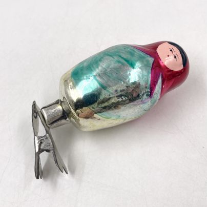 Ёлочная игрушка "Матрешка" на прищепке, стекло, краска, металл, СССР, 1960-1990 гг.