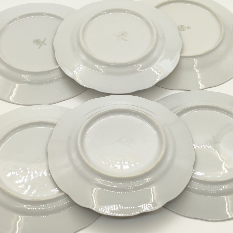 Набор из 2-х пирожковых и 4-х десертных тарелок, фарфор, золочение, Colditz (Кольдиц), ГДР, 1960-1990 гг.