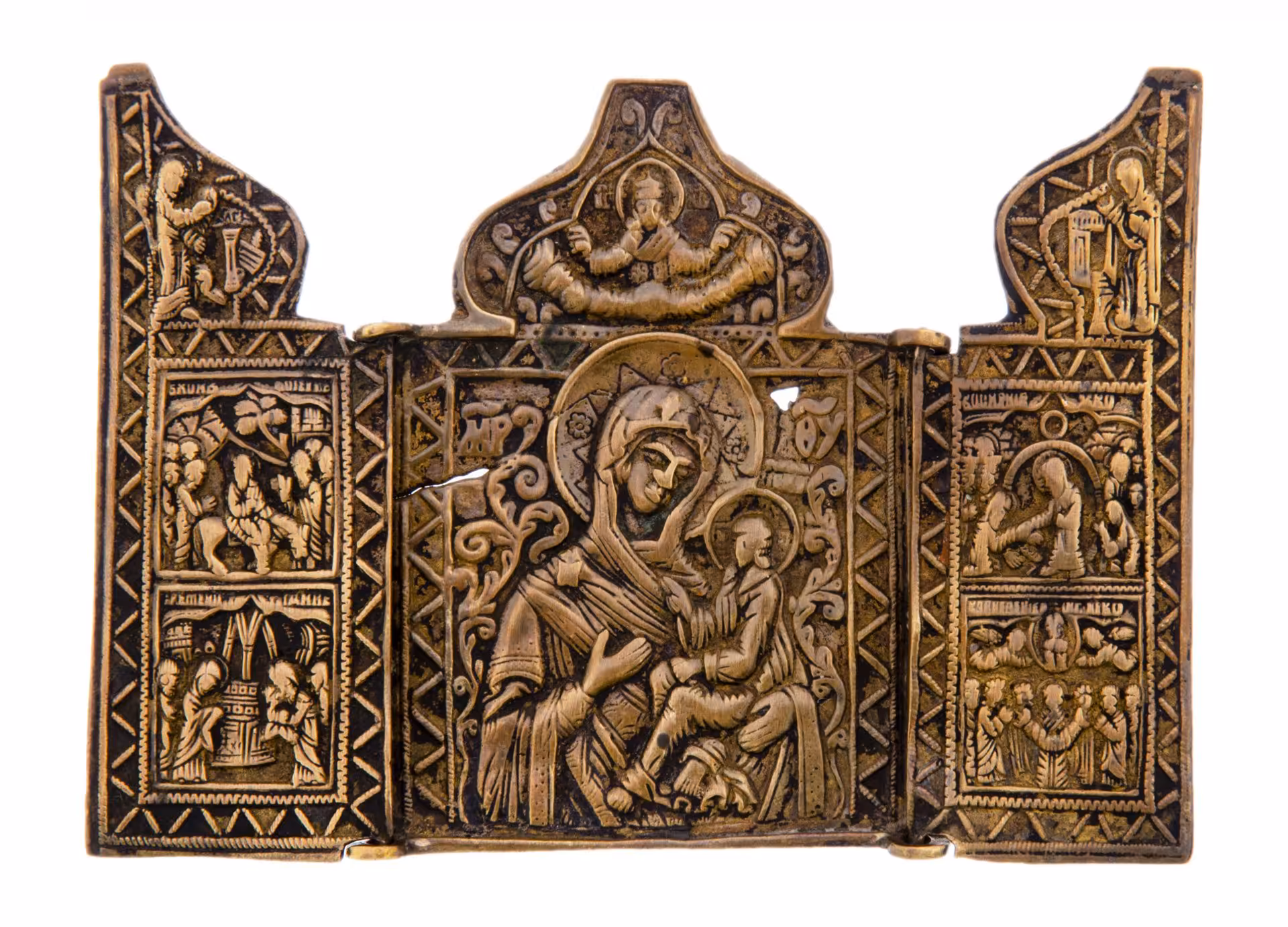 Складень "Богородица Смоленская", медь, литье, Российская Империя, 1800-1850 гг.