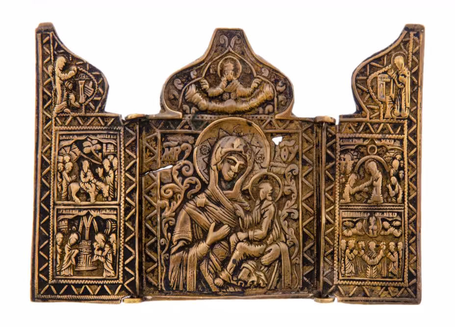 Складень "Богородица Смоленская", медь, литье, Российская Империя, 1800-1850 гг.