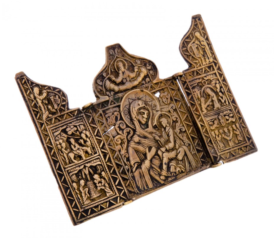 Складень "Богородица Смоленская", медь, литье, Российская Империя, 1800-1850 гг.
