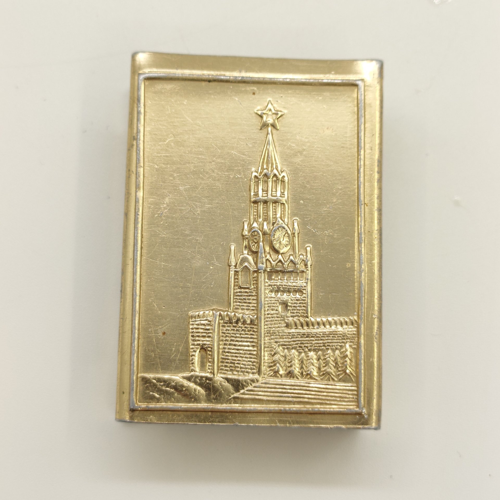 Футляр для спичек (спичечница) "Спасская башня", алюминий, золочение, Артель «Победа», СССР, 1960-1980 гг.