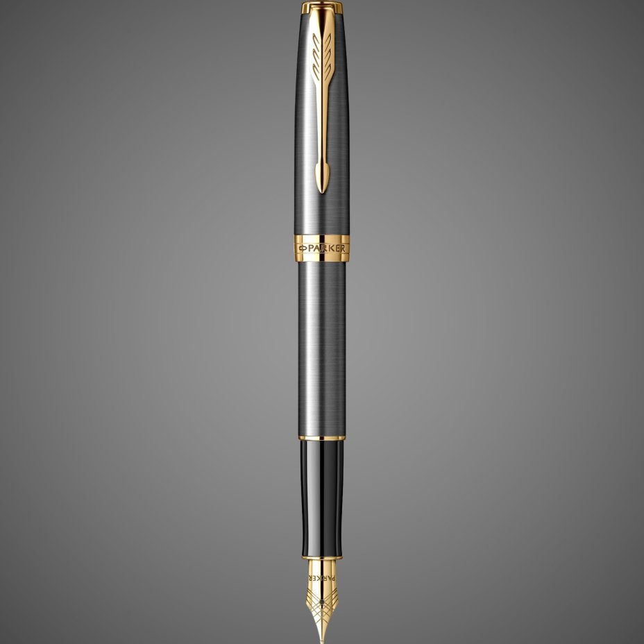 Перьевая ручка Parker Sonnet Grey Core GT, перо: F, чернила: black (2 картриджа) в подарочной коробке, Металлы: нержавеющая сталь, пластик