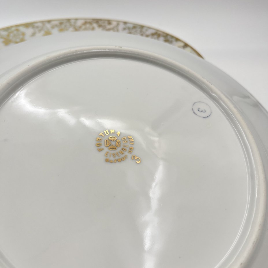 Набор обеденных тарелок "Мадонна" на 5 персон, фарфор, люстр, деколь, золочение, Fortuna Eisenberg, ГДР, 1960-1973 гг.