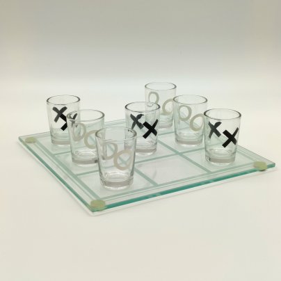 Игра настольная "Крестики-нолики" (7 стопок и доска), стекло, деколь, Китай, 2010-2020 гг.