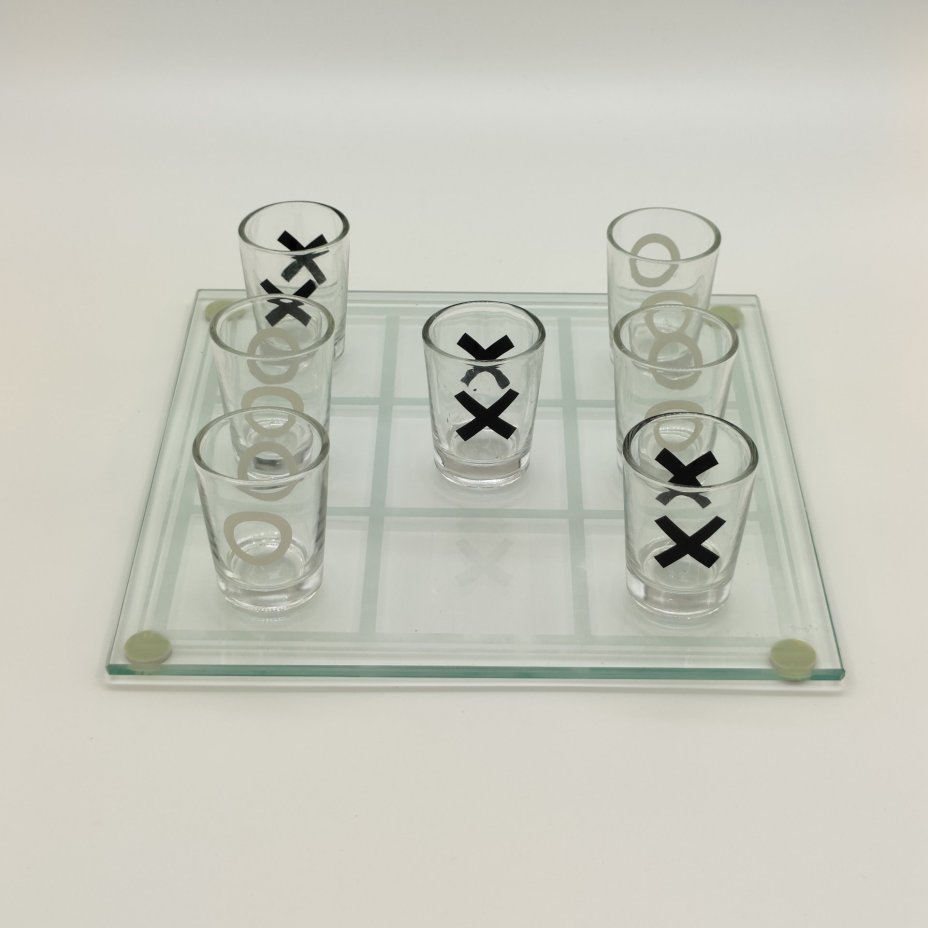 Игра настольная "Крестики-нолики" (7 стопок и доска), стекло, деколь, Китай, 2010-2020 гг.