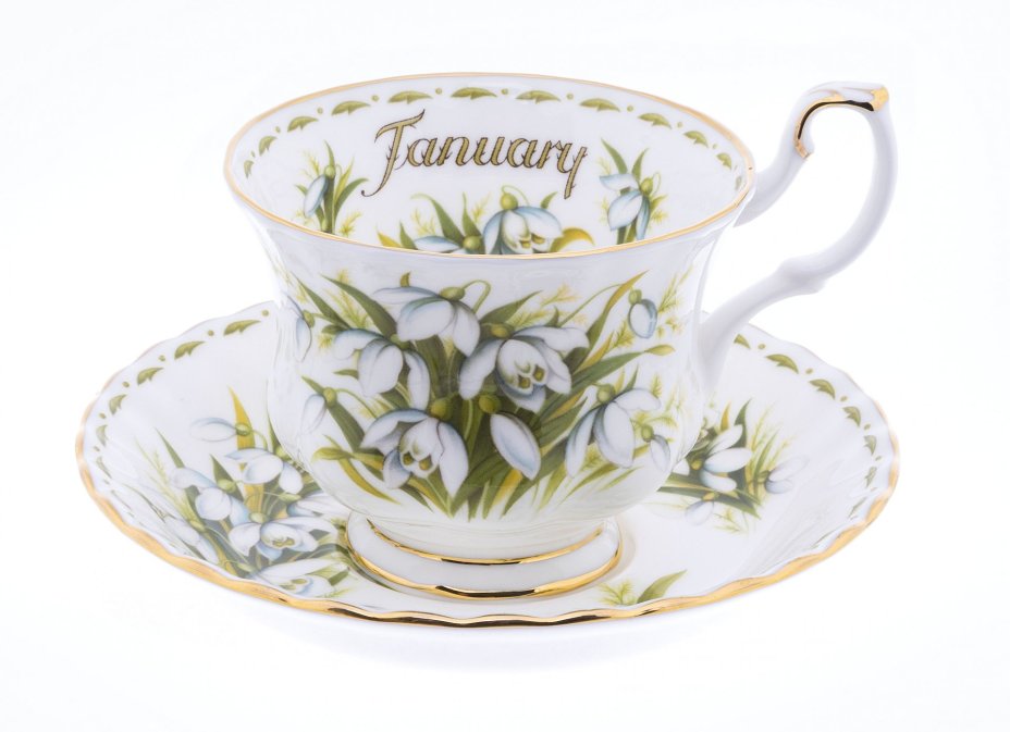 Чайная пара "January" из серии "Месяцы", фарфор, деколь, мануфактура "Royal Albert", Англия, 1980-2000 гг., Royal Albert
