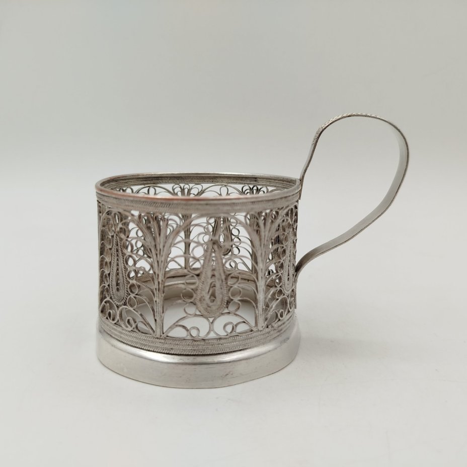 Подстаканник ажурный, мельхиор (медь-никель), скань, Казаковский завод художественных изделий (КХИ), СССР, 1960-1980 гг.