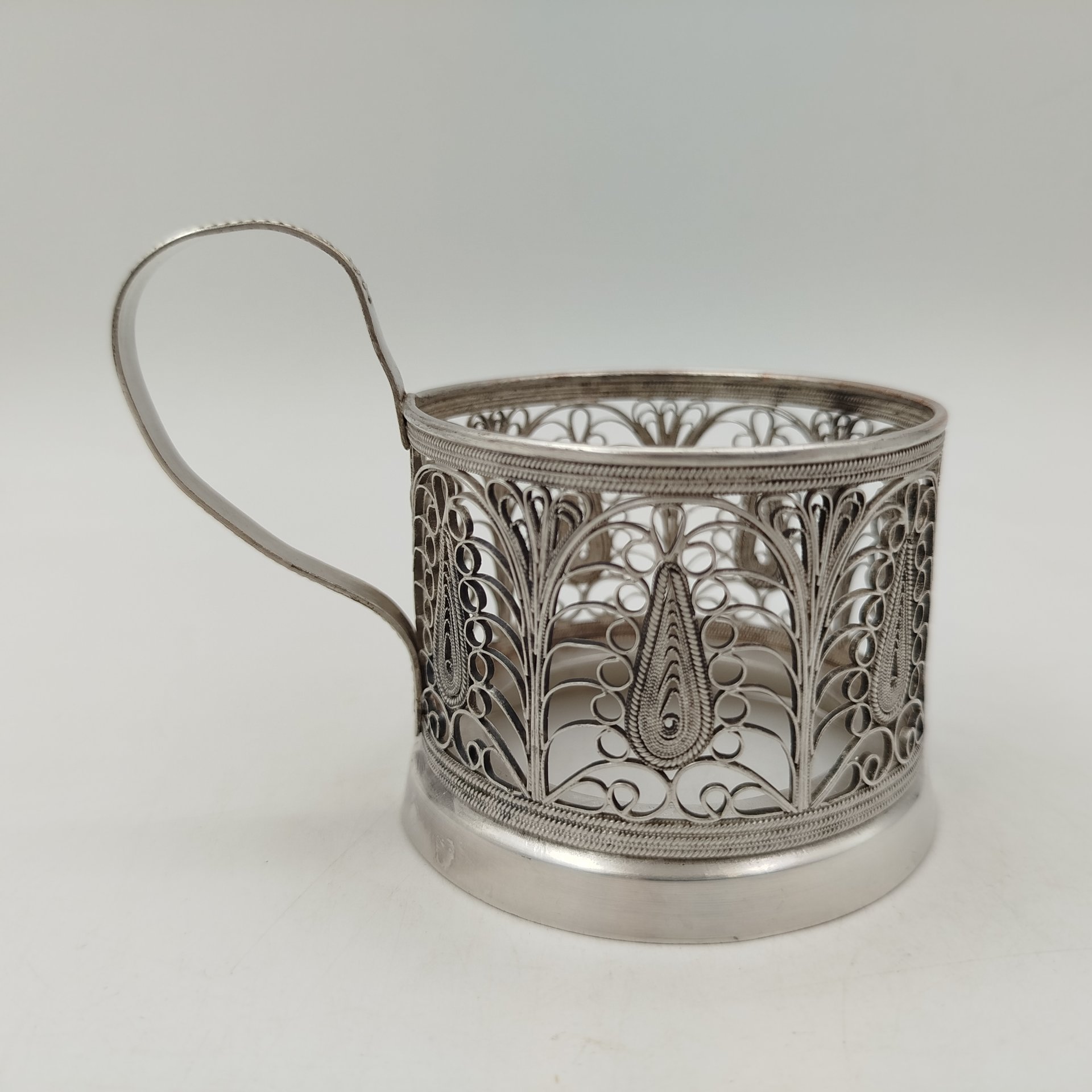 Подстаканник ажурный, мельхиор (медь-никель), скань, Казаковский завод художественных изделий (КХИ), СССР, 1960-1980 гг.