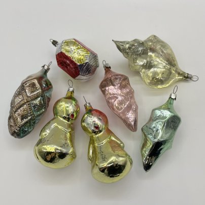 Набор ёлочных игрушек различных форм и расцветок (7 шт.), стекло, краска, металл, СССР, 1960-1990 гг.