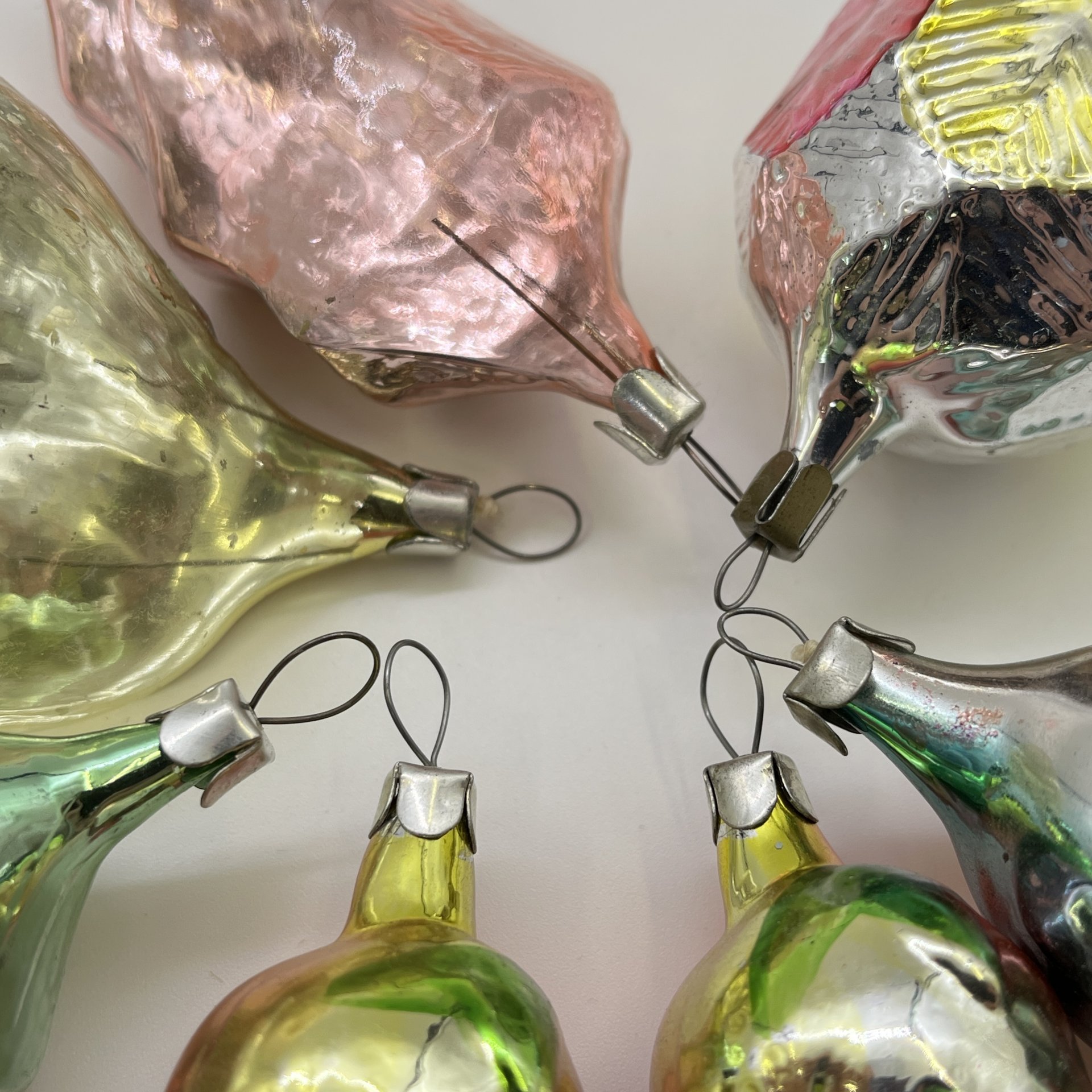 Набор ёлочных игрушек различных форм и расцветок (7 шт.), стекло, краска, металл, СССР, 1960-1990 гг.