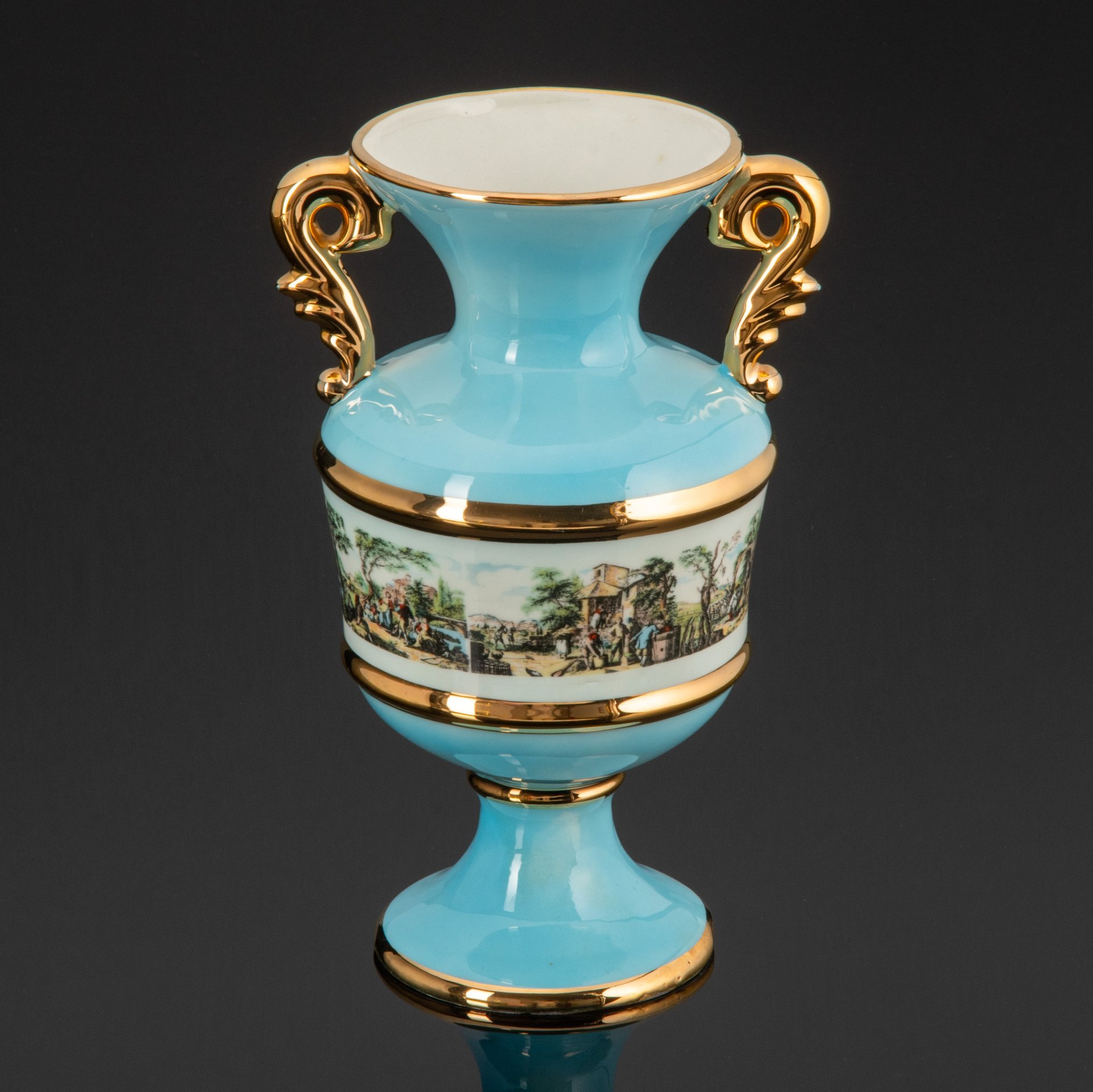 Ваза с ручками, украшенная пасторальным пейзажем, Ceramica le Torri