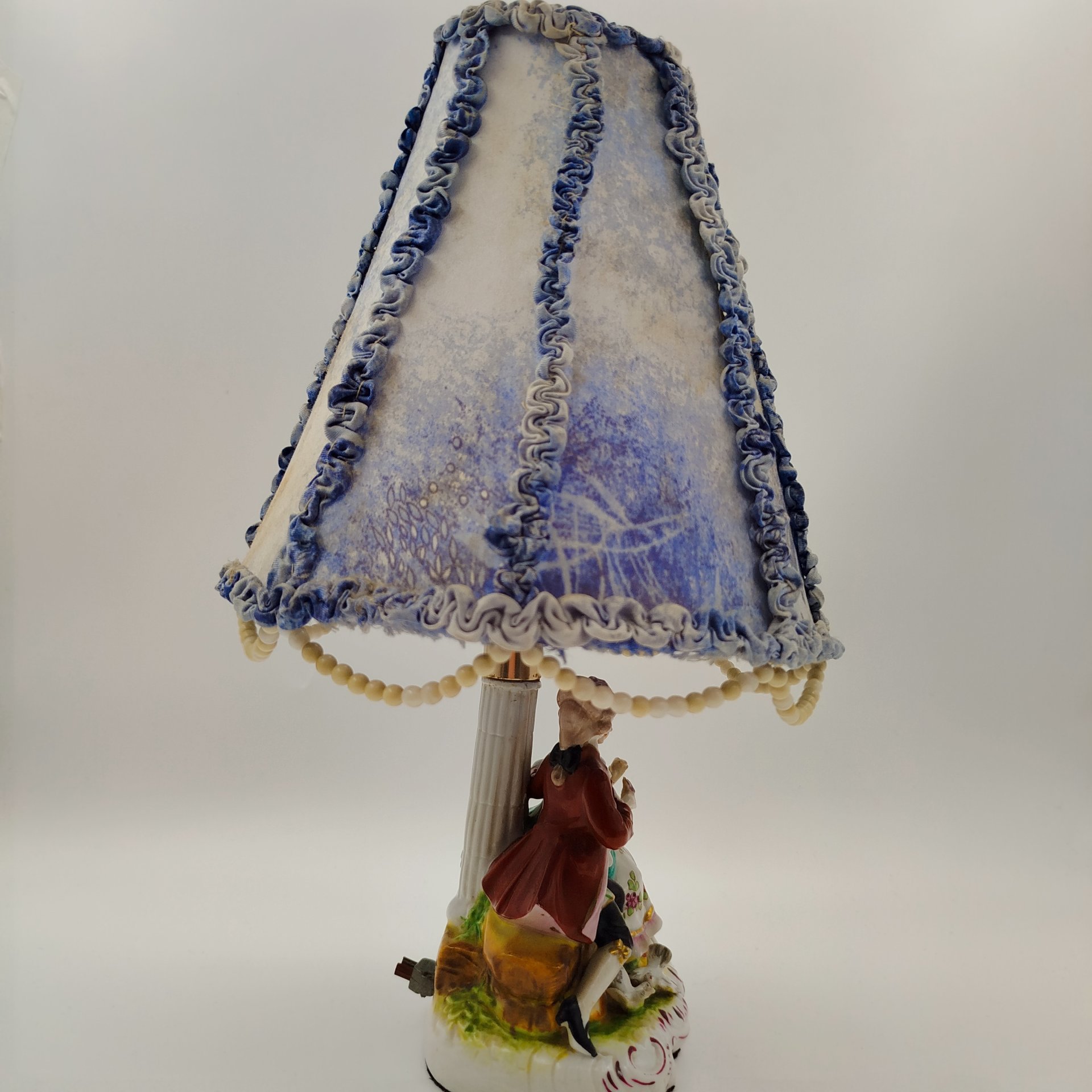 Лампа с фигурным основанием в виде сцены свидания, фарфор, текстиль, пластик, Западная Европа, 1970-1990 гг.