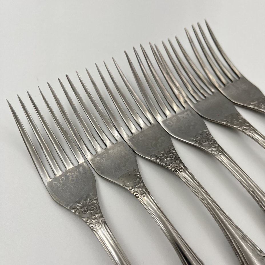 Набор из 6 столовых вилок, украшенных флоральным декором, нержавеющая сталь, Павловский завод художественных металлоизделий им. С.М. Кирова