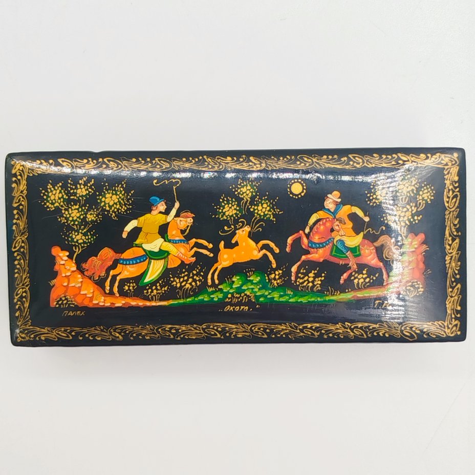 Шкатулка "Охота", художник Т.Н., Палех