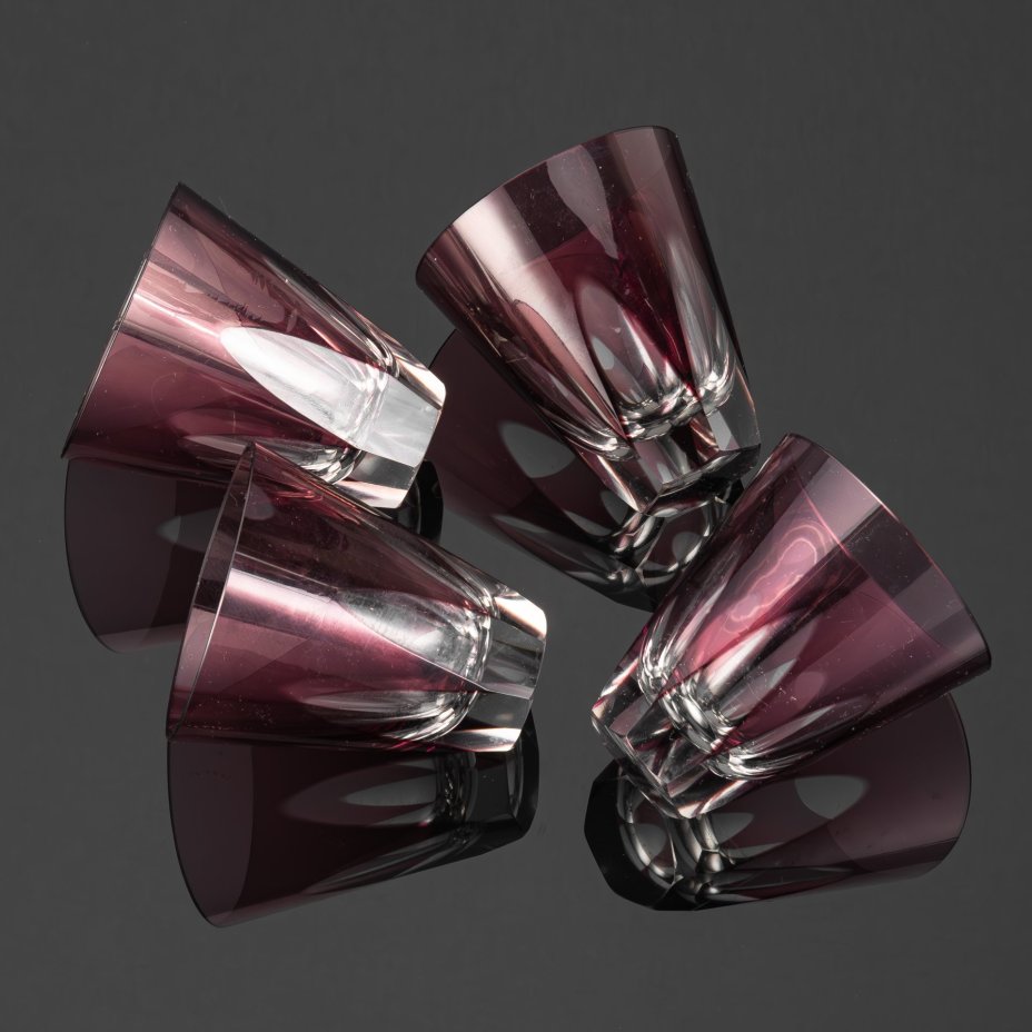 Набор из 4 роксов фиолетового оттенка, стекло, Чехословакия, 1960-1980 гг.