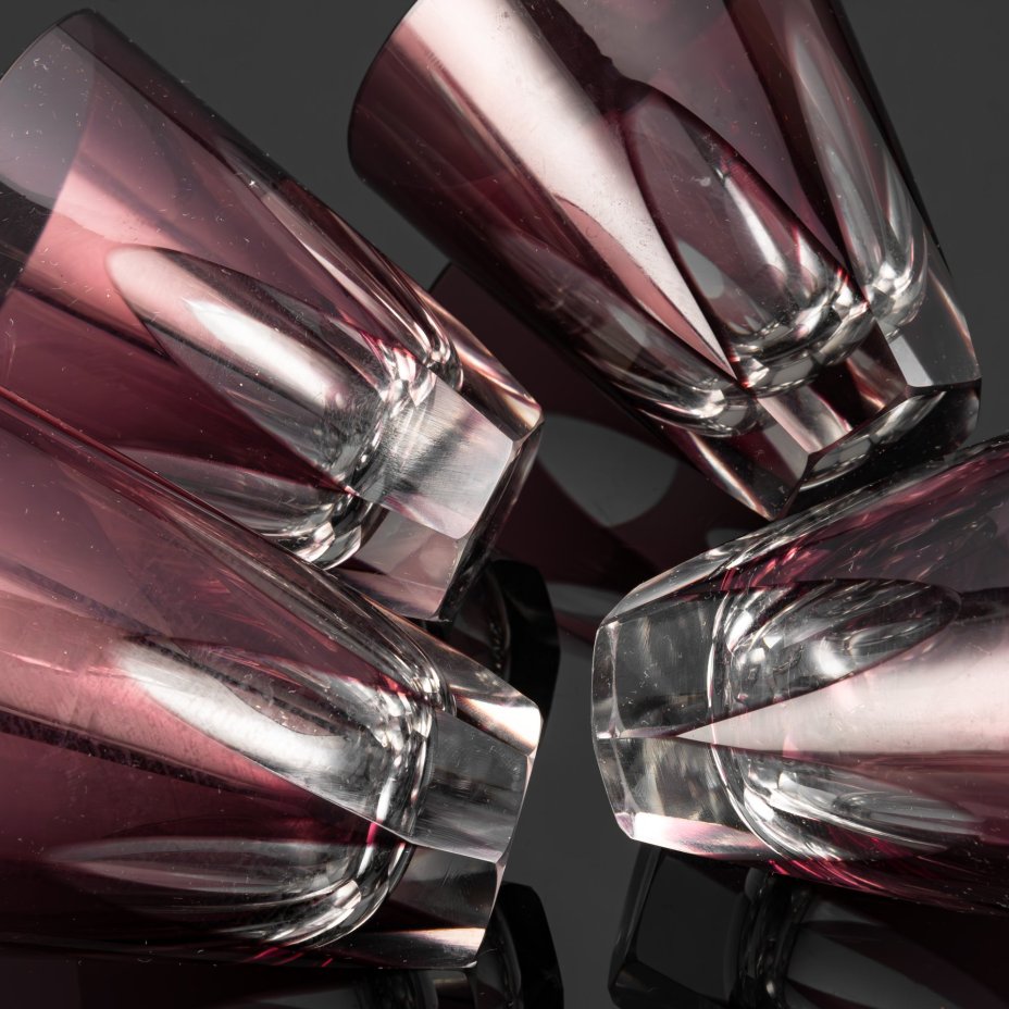 Набор из 4 роксов фиолетового оттенка, стекло, Чехословакия, 1960-1980 гг.