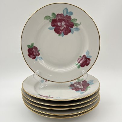 Набор пирожковых тарелок с цветочным декором на 6 персон, фарфор, деколь, золочение, Дулевский фарфоровый завод (Дулёво), СССР, 1968-1991 гг.