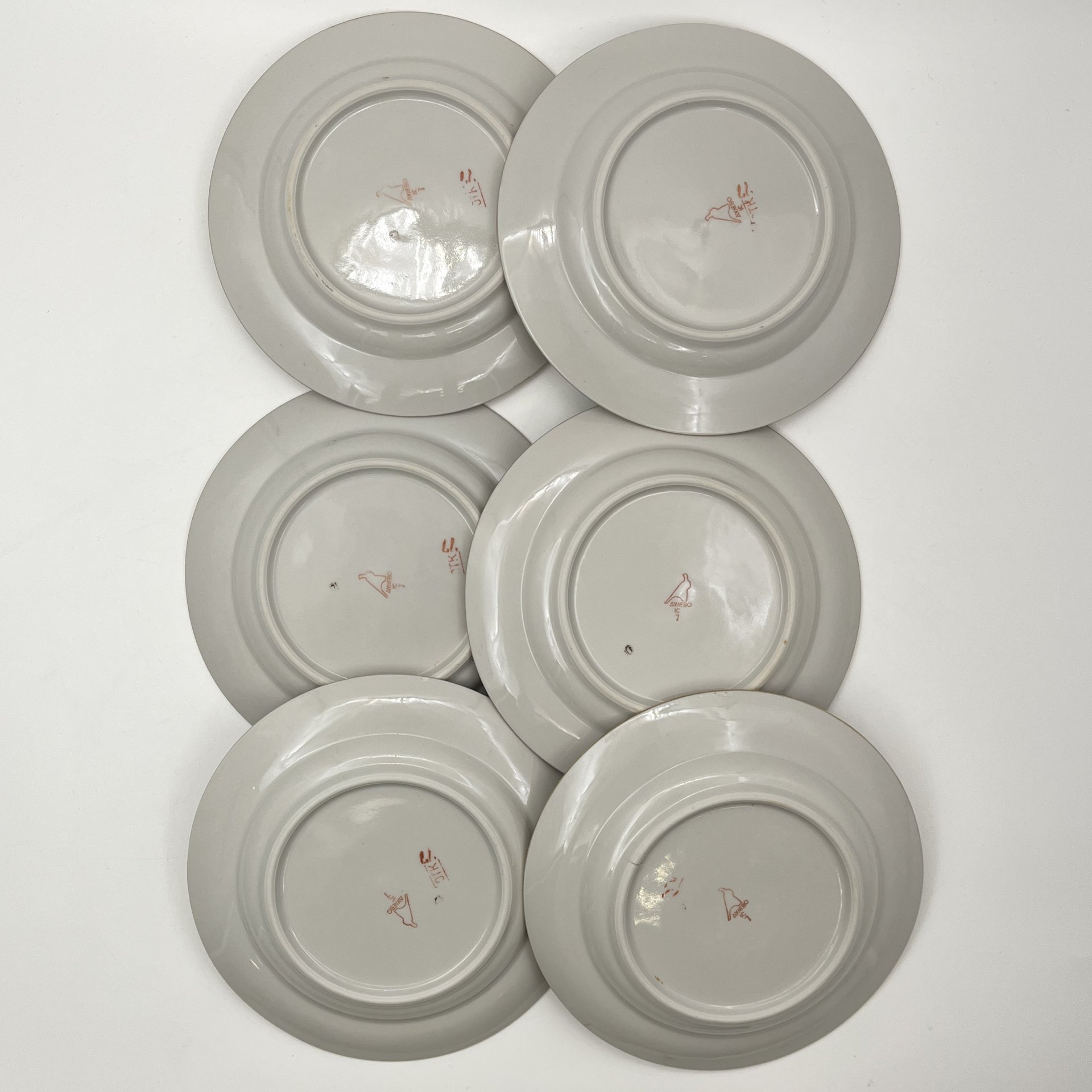 Набор пирожковых тарелок с цветочным декором на 6 персон, фарфор, деколь, золочение, Дулевский фарфоровый завод (Дулёво), СССР, 1968-1991 гг.