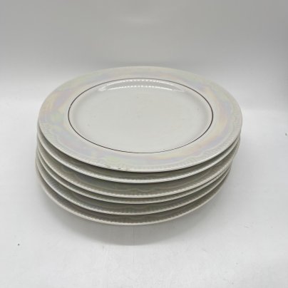 Набор из 6 тарелок с лаконичным декором, фарфор, люстр, золочение, Минский фарфорово-фаянсовый завод, СССР, 1983-1991 гг.