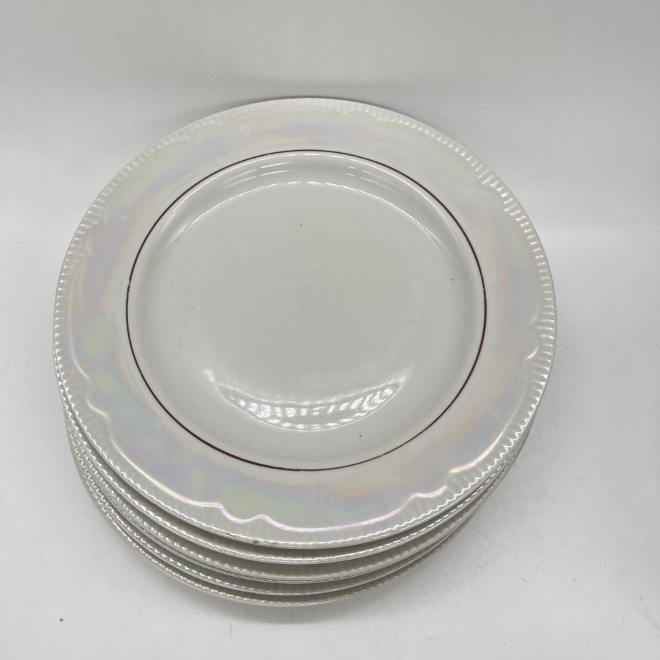 Набор из 6 тарелок с лаконичным декором, фарфор, люстр, золочение, Минский фарфорово-фаянсовый завод, СССР, 1983-1991 гг.