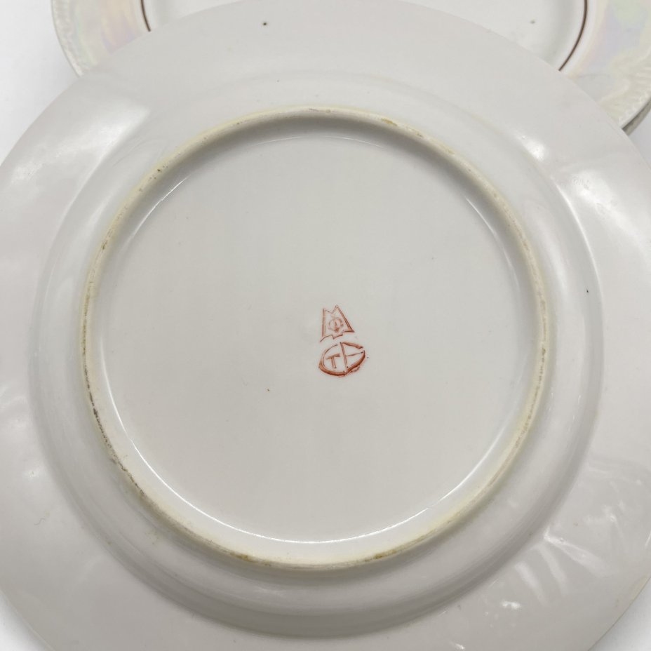 Набор из 6 тарелок с лаконичным декором, фарфор, люстр, золочение, Минский фарфорово-фаянсовый завод, СССР, 1983-1991 гг.