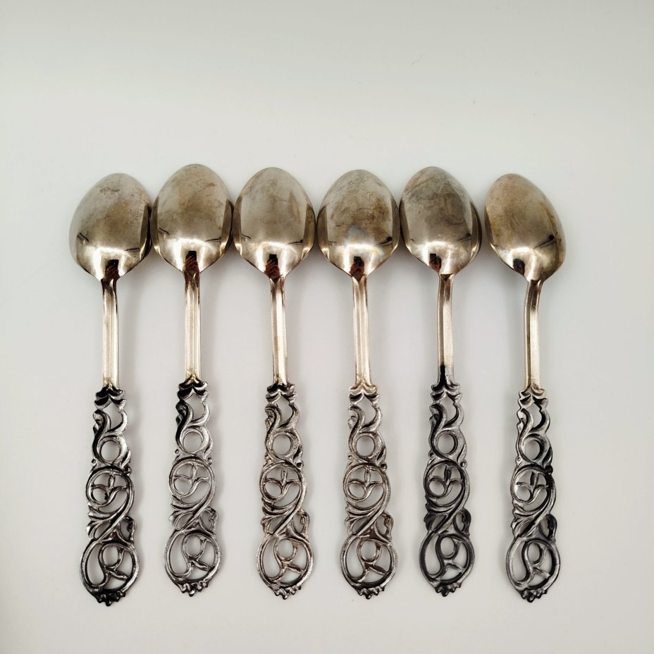 Набор из 6-ти десертных ложек "Керженец" в коробке, мельхиор (медь-никель), Казаковское производственное ювелирное объединение (КПЮО), СССР, 1975-1990 гг.
