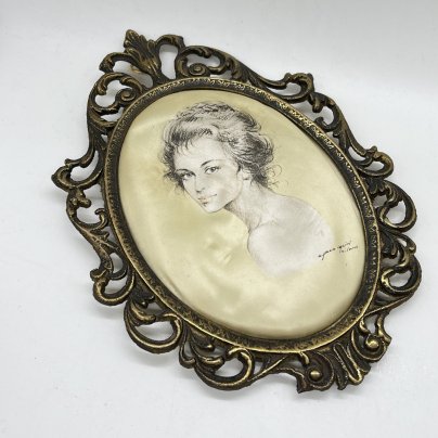 Панно настенное с портретом девушки, бронза, шелк, шелкография, Западная Европа, 1970-1990 гг.