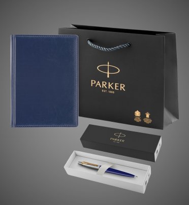 Подарочный набор: Шариковая ручка Parker Jotter K160, цвет: Blue/GT, стержень: M, цвет чернил: blue, в подарочной упаковке и Ежедневник недатированный, Металлы: нержавеющая сталь, пластик